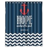 Fashion Navy Chevron & Hope Anchor The Soul HEBREWS 6:19 Waterproof Bathroom Fabric Shower Curtain decor 60