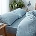 FACE TWO FACE Bedding Duvet Cover Set 3 Pieces 100% Washed Cotton Duvet Cover Linen Like Textured Breathable Durable Soft Comfy (King, Light Blue)