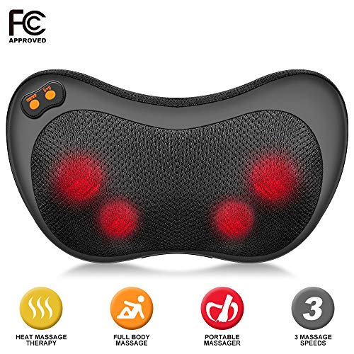 Ophanie Shiatsu Back and Neck Massager Pillow with Heat, Deep Kneading Massager for Neck Back Shoulders & Legs; Portable Massager for Home, Office & Car - Black