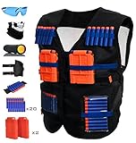 Tithanium Tactical Vest Kit – Complete Set Of Nerf Jacket, Waist Gun Holder, 2 6-Dart Quick Reload Clips, Skeleton Mask, Protective Glasses, Wrist Band & 20 Soft Refill Bullets – Monocular Included