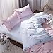 3 Pieces Pink Duvet Cover Set - Ultra Soft and Easy Care Design Bedding Duvet Cover Queen Size + 2 Pillow Shams- 800 TC Dandelion Girls Comforter Cover with Zipper Closure 4 Corner Ties
