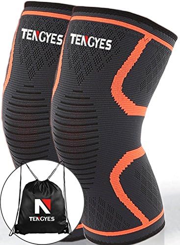 TENGYES Knee Compression Sleeve (1 Pair/sackpack) by Best Knee Support Brace for ACL, MCL, Volleyball, Powerlifting, Basketball, Running, Sports - Knee Sleeves for Women &amp; Men