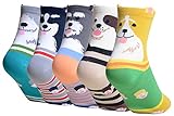 QBSM Womens Cute Dog Animal Crew Socks Colorful Novelty Cotton Socks 5 Pack