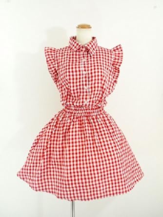 Amazon フリルワンピース ゆったり系ナチュラルギンガムワンピース