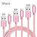 iPhone charger Junwolf 3Pack 3FT/6FT/10FT Nylon Braided 8 pin Lightning to USB Cable Charging Cord for iPhone 7/ 7Plus/ 6/ 6s/ 6s Plus/ 5/ 5s/ 5c/ SE/ iPad/ iPod and More(Rose gold)