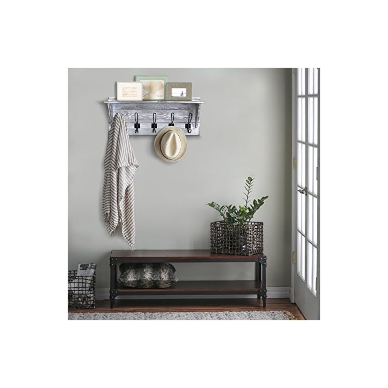 Rustic Wall Mounted Coat Rack Shelf Wooden Country Style 24" Entryway