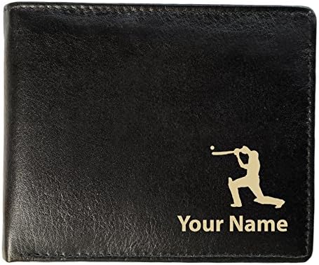 Cricket Batsman Design, Personalised Mens Leather Wallet (Toscana Style)