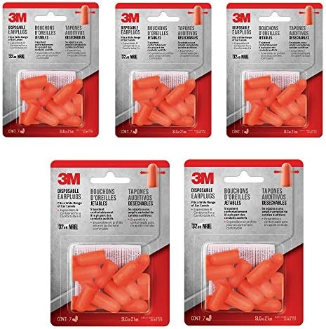 3M Disposable Earplugs, 7-Pair, 5 Pack