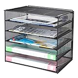 Samstar Desk Organizer, Mesh File Paper Letter Tray with 5 Stackable Trays and Sorter, Black