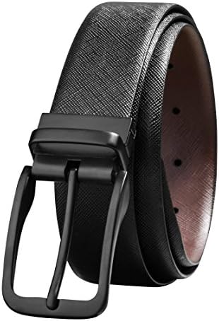 Savile Row Men's Fashion Reversible Leather Belt Black Buckle (Size 34)