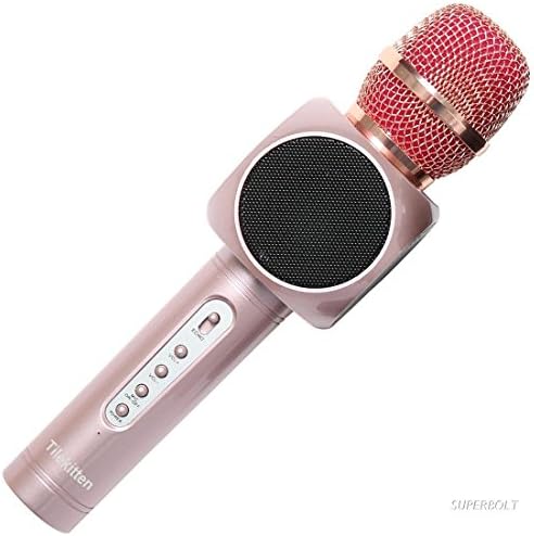 Tilekitten Portable Microphones and Speaker for Singing Bluetooth Karaoke Microphone Singing Machine Bluetooth Speakers Dual Speakers 2 Vibrating Diaphragm (Rose Gold)