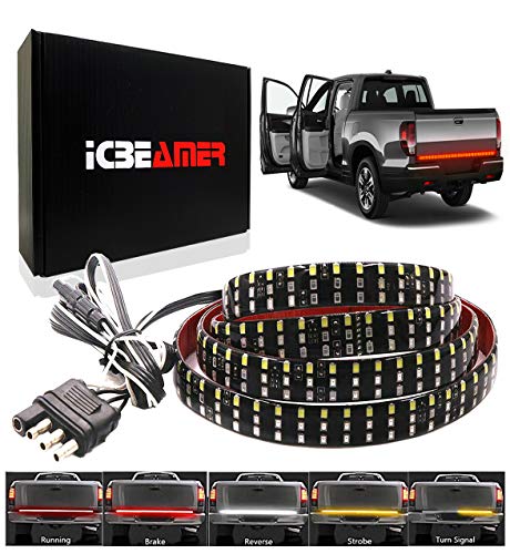 ICBEAMER 6-Function 60″ Triple Row 504 LED Truck Tailgate Light Strip Bar Waterproof Reverse Turn Signal, Parking, Brake