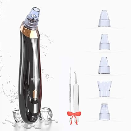 DREIWASSER Mitesserentferner Mitesser Vakuum Entferner Gerät mit 1x Pinzette, 1x Akne Nadel und 5x Saugsonden (Schwarz)
