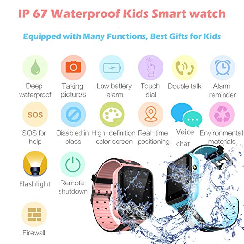 Kids Waterproof Smartwatch Phone - Touchscreen Smart Watch LBS Locator with Dial Camera Voice Chat SOS Flashlight Alarm Clock Game Wristwatch Boys Girls Birthday Gift Compatible with iOS Android,Blue - Thumbnail 2