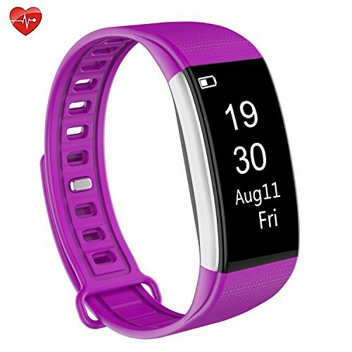 HongTu Fitness Tracker Watch, Waterproof Bluetooth Activity Tracker Bracelet with Heart Rate Monitor,Touch Screen OLED Wristband Call MSM Reminder for ios and Android Smartphone (Purple)