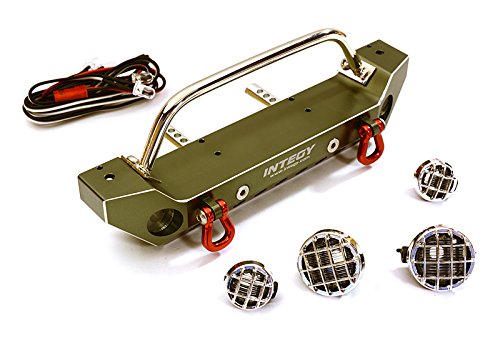 Integy RC Model Hop-ups C27655GUN Realistic Alloy Machined Scale Front Bumper w/LED Lights for Axial 1/10 SCX10 II