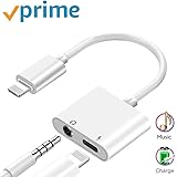 for iPhone Dongle Splitter 3.5 mm Headphone Jack Adapter Charger for iPhone 8/8 Plus/ 7/7 Plus/X/10/XS/XS Max/XR Earphone Charge and Listen to Music 3.5 mm Aux Audio and Charge Adapter Converter