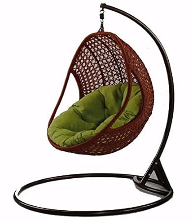 Virasat Furniture & Furnishing Outdoor/Indoor/Balcony/Garden/Patio/Hanging Swing Chair Of Bamboo With Cushion & Hook/Color (Brown)