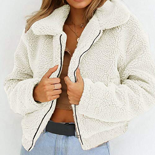 Franterd Women Coat Autumn Fuzzy Jacket Warm Artificial Wool Cardigan Open Front Full Zipper Overcoat Winter Parka Outerwear