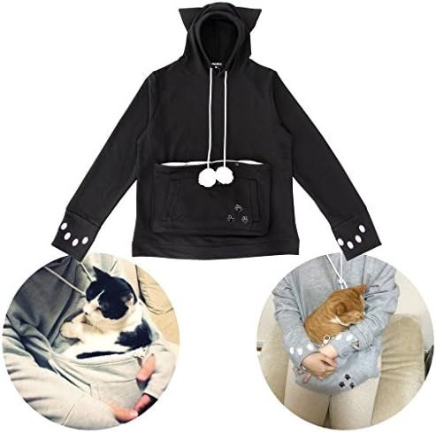 ATERAIN Japanese Style Hoodie Cat Kangaroo Pouch Cat Dog Pet Large Pocket Hoodie S Black