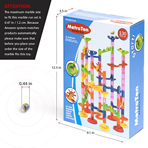 image for MetroTen Marble Run Toy Maze Ball Game Set for Kids, 130 Pieces with 3