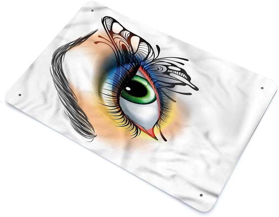 Homesonne Metal Tin Sign Eye, Fantasy Woman Make Up Wing Vintage Tin Signs for Garage Party Game Room Decoration 11.8 x 15.8 Inch