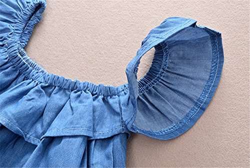 Toddler Girls Off Shoulder Denim Tops+ Dot Print Bellbottoms Outfit Set Size 18-24 Months/Tag90 (Blue)