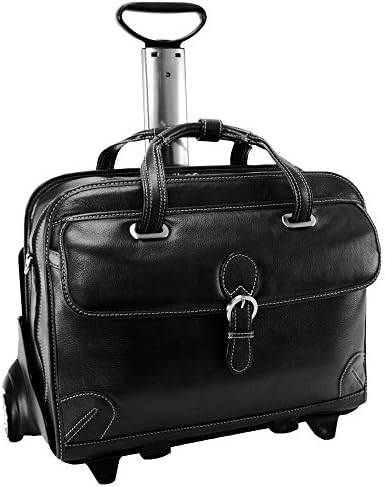 Siamod Carugetto Leather Detachable-Wheeled Briefcase Laptop Case in Black