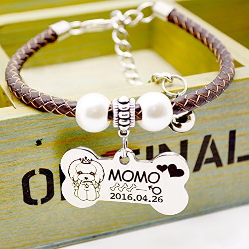 Customized Cute Pendant Pet Cat Puppy Dog Adjustable Leather Collar Rope for Teddy, Husky, Bull (L)