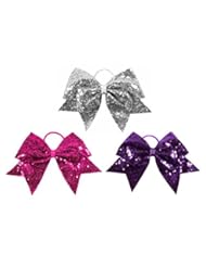 Sports: HipGirl Girls Women 6" Jumbo Cheer Bow Hair Pony Holder for High School College Cheering Cheer Leader Uniform (3pc Sequin Shiny Sparkle Cheer Bows) - Hip Girl Boutique LLC