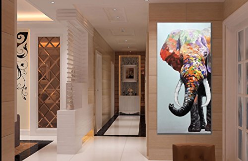 V-inspire Artï¼Œ24x48 Inch Colourful Elephant Oil Painting Canvas Wall Art Wall Decorations Paintings For Living Room, Bedroom, Kitchen, Office Etc
