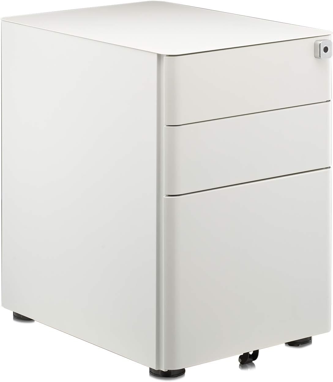 EKSTERE 3 Drawers Mobile File Cabinet Filing Pedestal with Fingerprint Lock System Under Desk White : Office Products