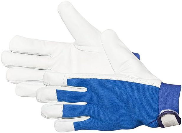Jah 1240 Protective Leather Gloves 10 works Velcro Fastening Thin/Soft Natural Size 8, Blue