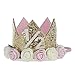 Baby Birthday Crown, Princess Crowns Tiara Girls Party Hat With Gold Glitter and Pink Roses for Birthday Party Decorations (1/2st Golden Crown)