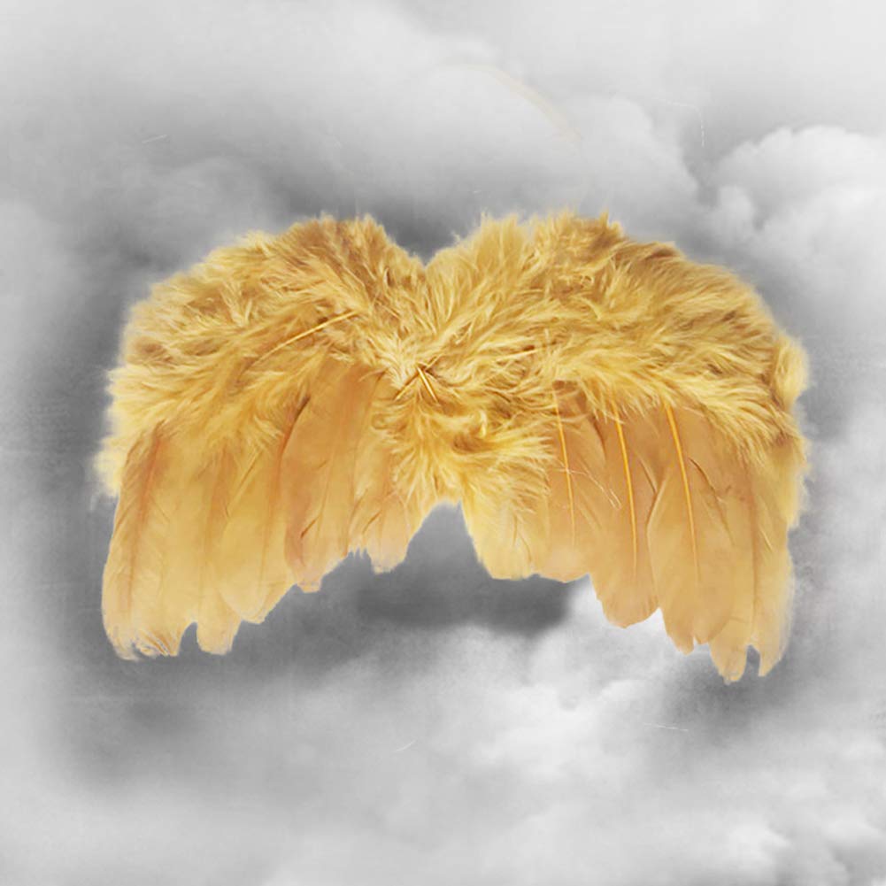 Amor Present Baby Angel Wings, Newborn Baby Gold Feather Angel Wings with Headband Infant Costume Photo Prop Outfit Easter April Fools Day Gift