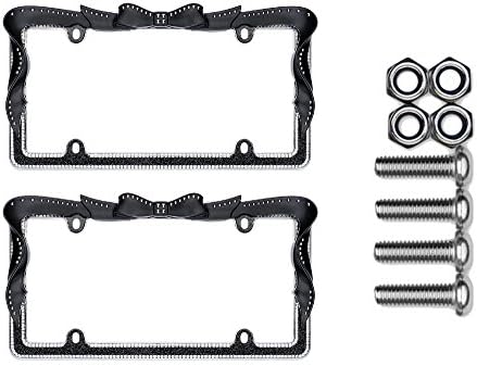 Cruiser Accessories 18545 Ribbon Bling License Plate Frame, Black Bundle with Metric Fasteners for Most Import Cars &amp; Trucks (3 Items)