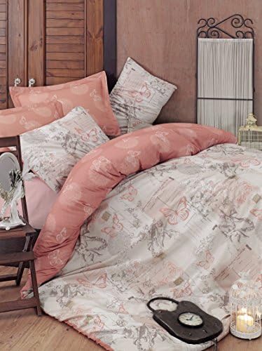 Mary Case - Helen - High Quality Ranforce 100% Cotton Duvet Cover Set - Made in Turkey - Extra Smooth - Full-Queen(4 pieces), Queen size beige