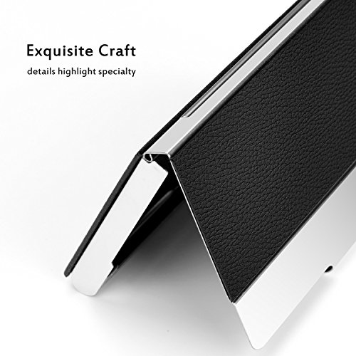 Business Card Holder Case, AHGXG Professional Slim Name Card Case Credit Card ID Holder/Case PU Leather&Stainless Steel Metal Wallets For Men&Women, Keep 20 Business Cards, Black - Thumbnail 3
