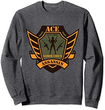Unisex Ace Assassin Gamer Chick Girl Gaming Gift Women Sweatshirt Large Dark Heather
