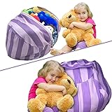 Stuffed Animal Storage Bean Bag Chair | Perfect Storage Solution For Extra Blankets / Pillows / Covers / Towels / Clothes | by Wonderfix (Purple)