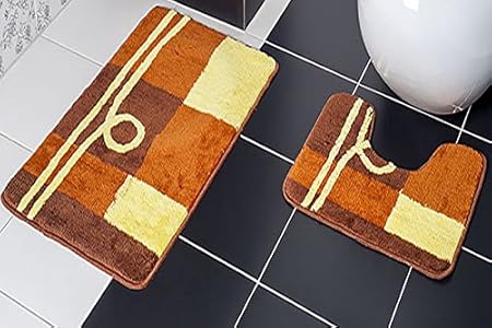 2-teilig Badset Badgarnitur Badematten Badteppich Stand-WC Braun Beige n82