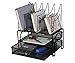 EasyPAG Mesh Desk Organizer with Double Trays Sliding Drawer and 5 Upright File Holder,Black