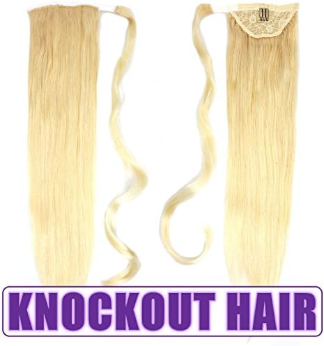 Human Hair Ponytail Extension Wrap 20” 100% Real Remy Premium Grade AAAAA 80 Grams Long Straight Human Hair Silky Soft by Knockout Hair (#613 Light Blonde)