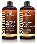 ArtNaturals Coconut-Lime Shampoo and Conditioner Set - (16 oz X 2) - Replenishing Hydration - Deep Moisturizing For All Hair Types - Coconut, Lime, Aloe Vera and Rosehip