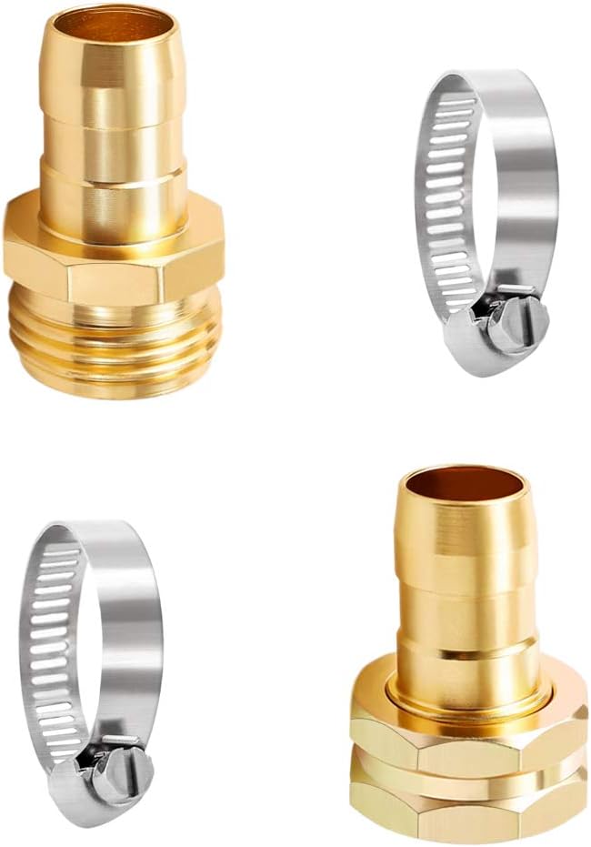 ULTECHNOVO 3/4-5/8 Garden Hose Mender End Repair Male Female Hose Connector with Stainless Clamp Brass Garden Hose Repair Kit