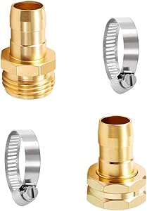 ULTECHNOVO 3/4-5/8 Garden Hose Mender End Repair Male Female Hose Connector with Stainless Clamp Brass Garden Hose Repair Kit