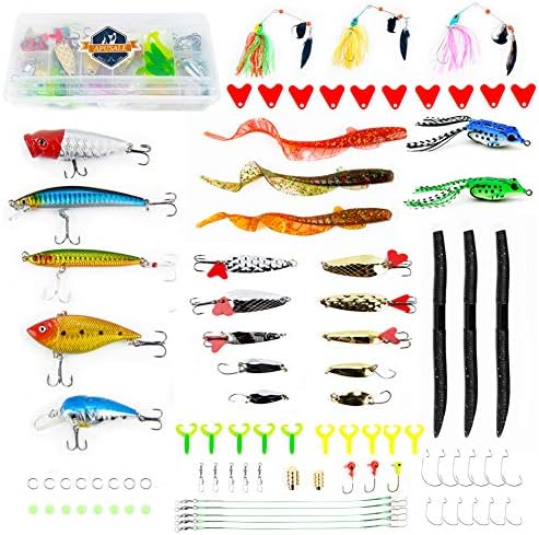 APUSALE Fishing Lures Kit Set for Bass,Trout,Salmon,Including Spoon Lures,Soft Plastic Worms, CrankBait,Jigs,Topwater Lures and More Fishing Gear (with Free Tackle Box)