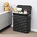 SONGMICS Divided Bamboo Laundry Two-section Hamper Double Dirty Clothes Sorter with Lid Handles and Removable Liner Compartment Storage Basket Rectangular Black ULCB64H