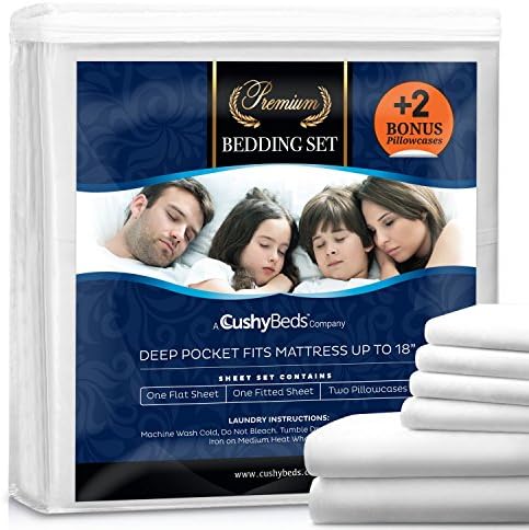 Premium Bed Sheet Set by CushyBeds - Brushed Microfiber 1800 Bedding - Hypoallergenic, Wrinkle, Fade, Stain Resistant - 6 Pieces Includes 2 BONUS Pillow Case (Queen, White)