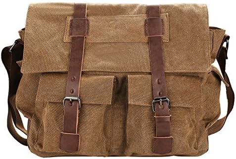 Bapdas 16 inch Men's Fashion Messenger Bag Vintage Canvas Bag Shoulder Laptop Bags-Coffee
